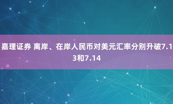 嘉理证券 离岸、在岸人民币对美元汇率分别升破7.13和7.14